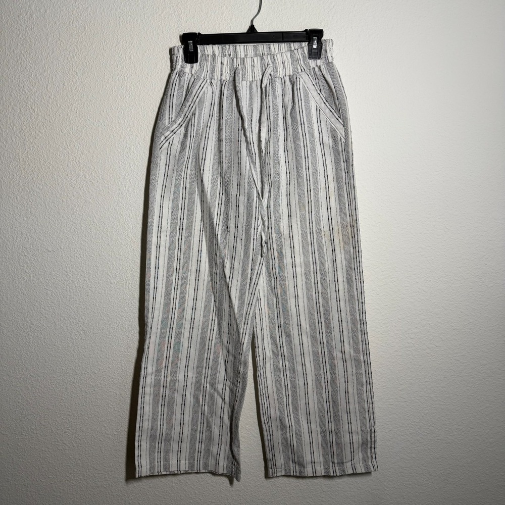 Sienna Sky Pants Womens White Black Vertical Striped Drawstring Wide Leg Beach